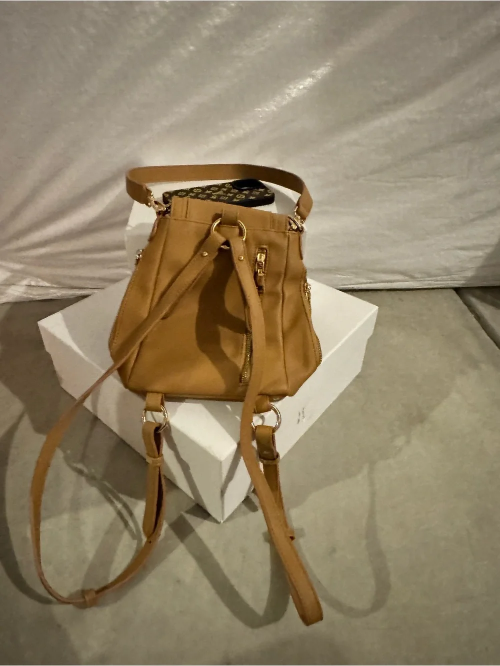 SOPHIYA Zoe Tan Leather Crossbody Backpack from Sophiya